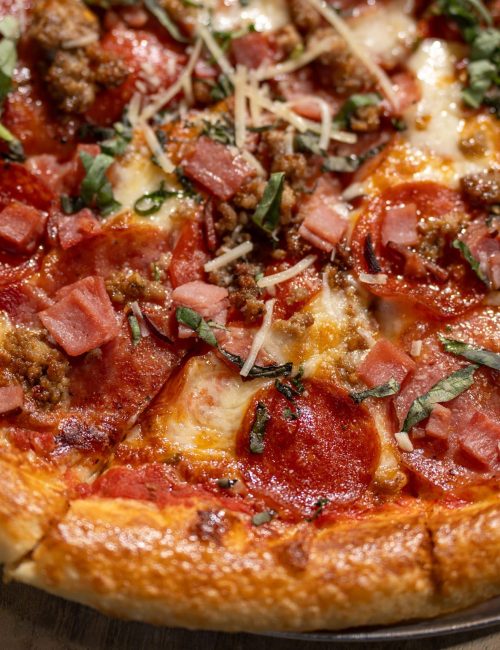 public house combo pizza on pan